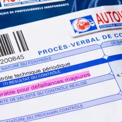 Procès-verbal de contrôle technique défavorable pour défaillances majeures. La durée de validité du contrôle est limitée.