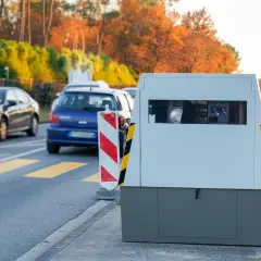 Radar mobile sur le bord de la route, prêt à mesurer la vitesse des véhicules. La marge d'erreur radar mobile est une donnée importante pour les automobilistes.
