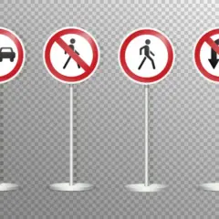Panneaux de signalisation routière : interdiction de dépasser, piétons interdits, demi-tour interdit. Idéal pour apprendre à conduire une automatique.
