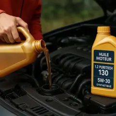 Comment choisir son huile moteur : une personne verse de l'huile 5W-30 dans un moteur de voiture.