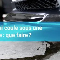 Une flaque d'eau sous une voiture, peut-être due à la climatisation. Que faire ? Le logo du centre auto Roch Guillot est visible.