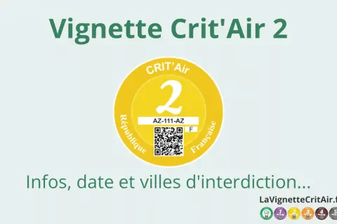 Vignette Crit'Air 2 pour un véhicule diesel. Elle indique la classification environnementale du véhicule.