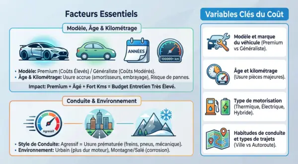 Facteurs influençant le tarif entretien mini : modèle, âge, kilométrage, conduite et environnement.
