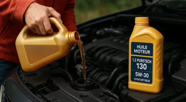 Comment choisir son huile moteur : une personne verse de l'huile 5W-30 dans un moteur de voiture.