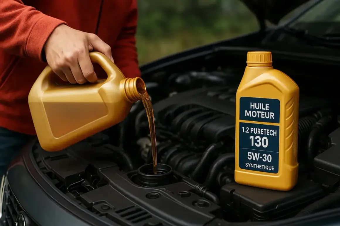 Comment choisir son huile moteur : une personne verse de l'huile 5W-30 dans un moteur de voiture.